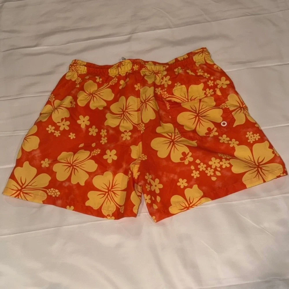 Worldwide Surf Rider Swim Trunks Mens‎ Medium Orange Yellow Hibiscus Floral